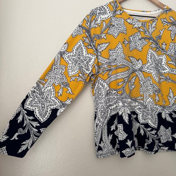 The Talbots Tee Women Yellow Tunic Blouse Longsleeve Floral Cotton Blend Size XL - Picture 4 of 11